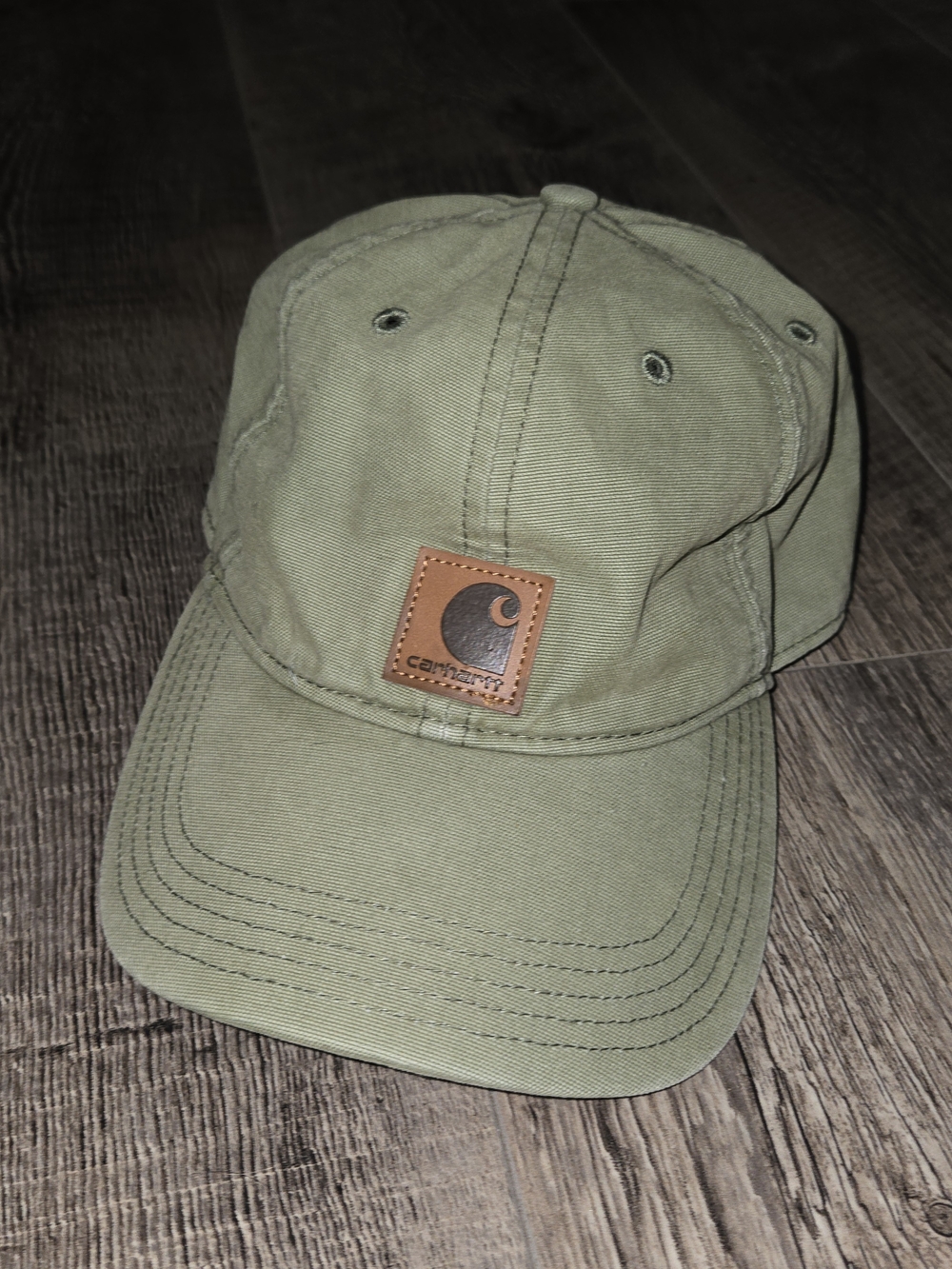 Carhartt Olive Green Canvas Cap with Leather Patch